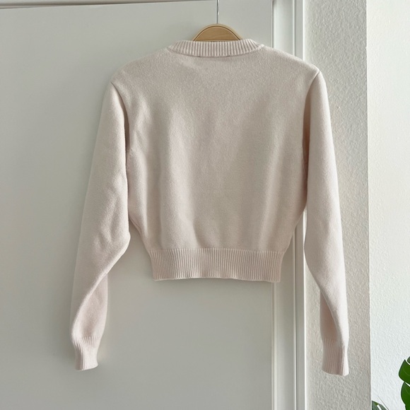 Zara Cream Knit Cropped Ultra Soft Crew Neck Baggy Sleeve Cardigan Sweater - Picture 2 of 3